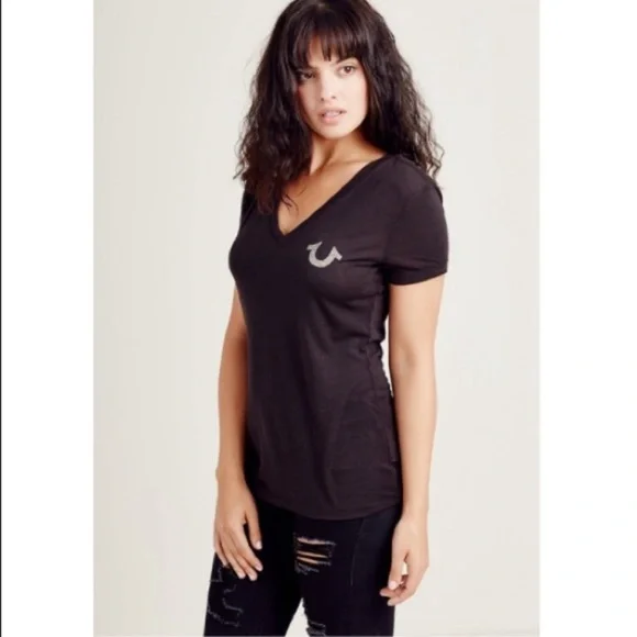 True Religion Tops True Religion V Neck Logo Tee Black Nwt